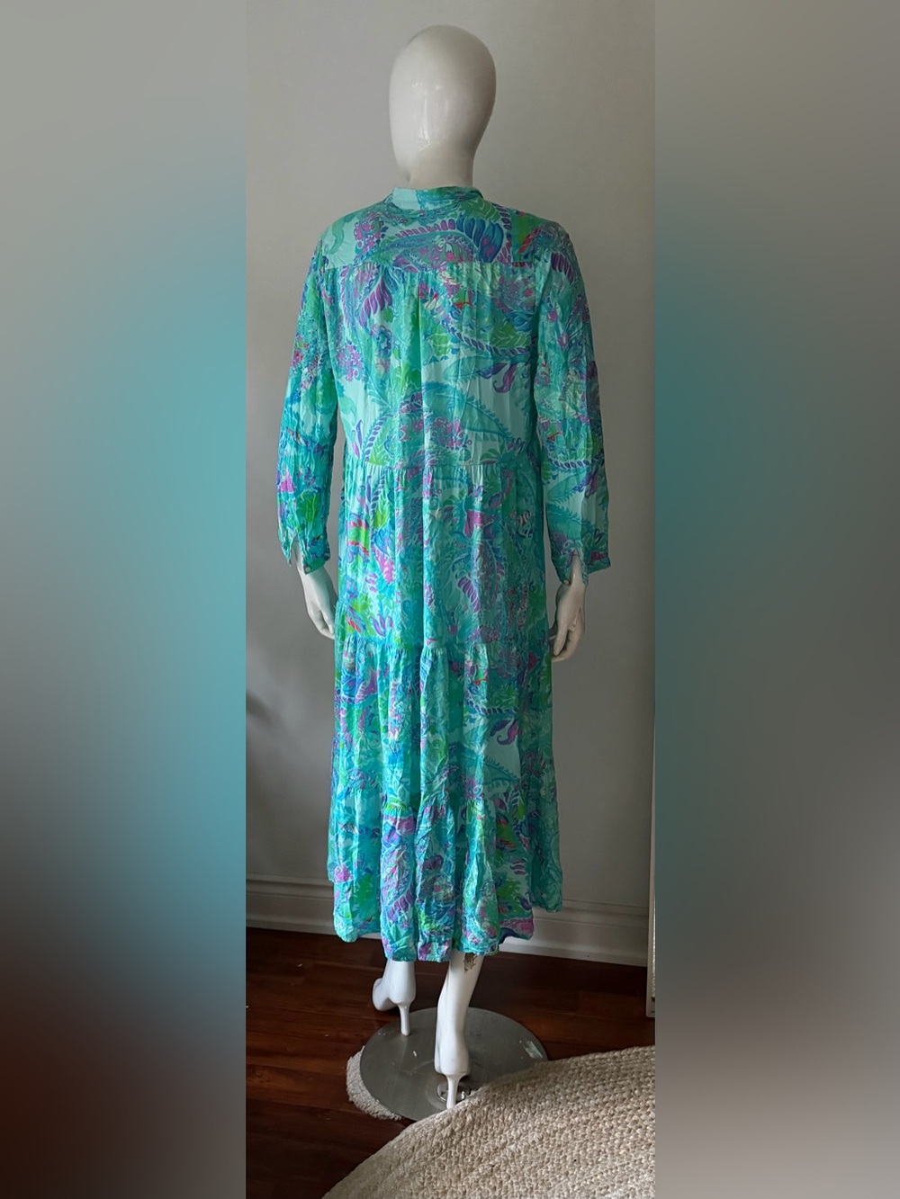 Tropical Aqua Floral Tiered Midi Dress - Picture 2 of 5